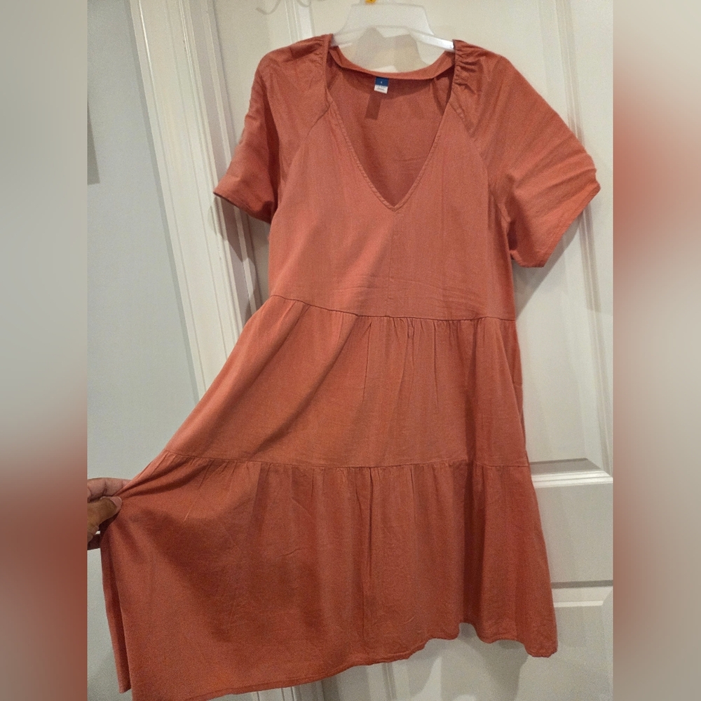 Rust Orange V-Neck Dress